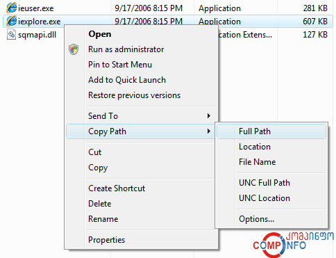 Copy Path Shell Extension Screenshot